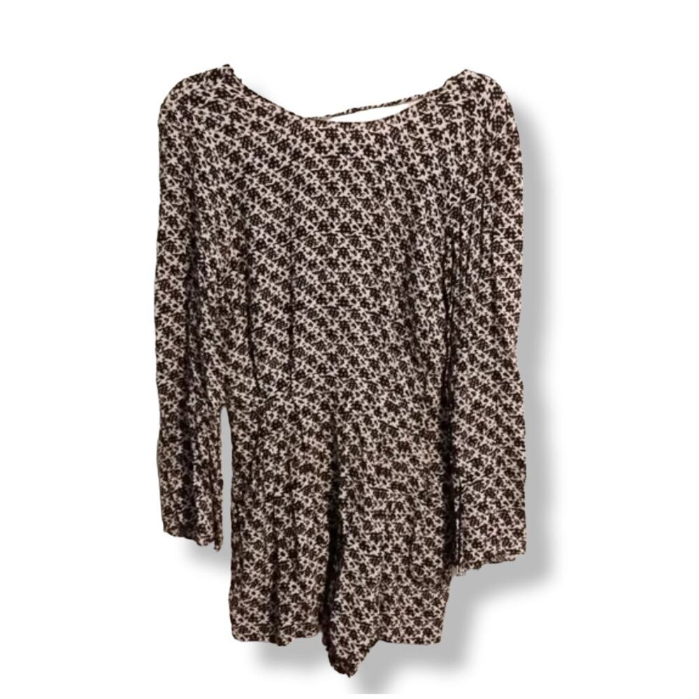 Zara Long Sleeve Open Back Romper in Black & Tan Size S